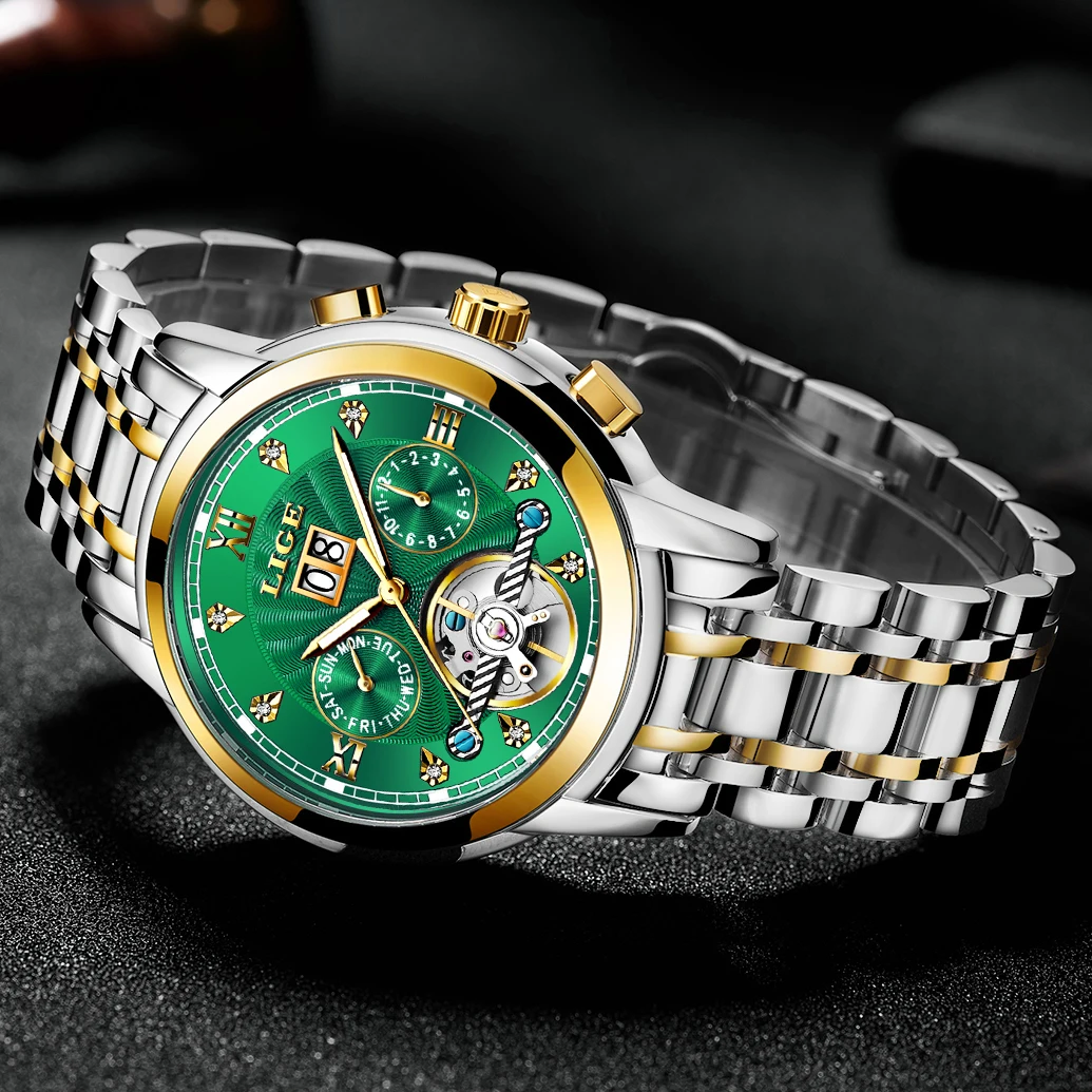 LIGE Orologio Da Uomo Moda Lusso – Cronografo Quarzo, Pelle Marrone, Quadrante Bianco (42mm, 3ATM)
