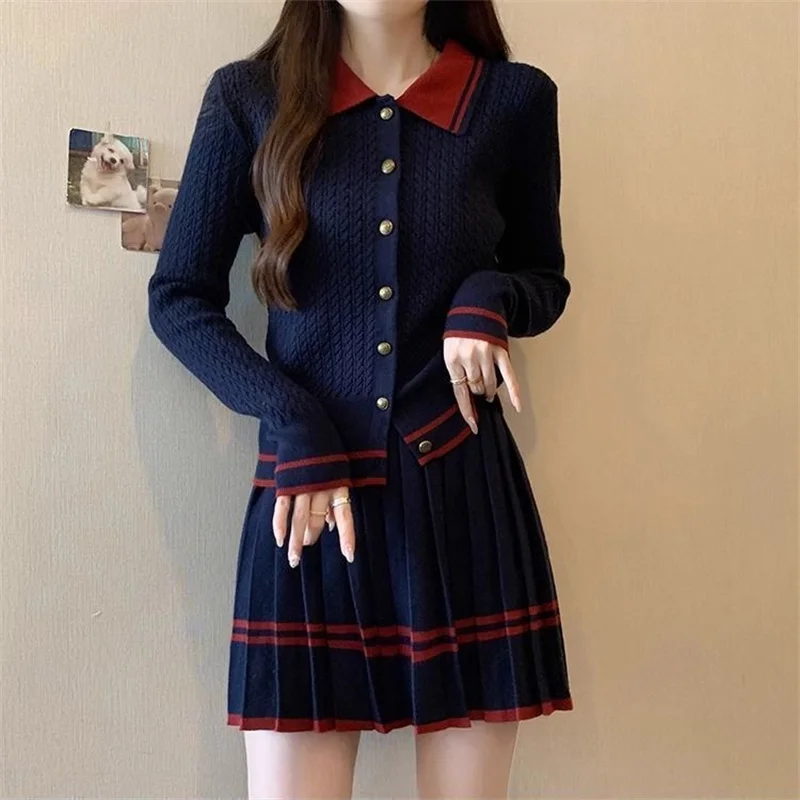Golf Suits Women Golf Wear Autumn New Two Piece Set Fashion Knit Polo Shirt Skirt Women Clothes