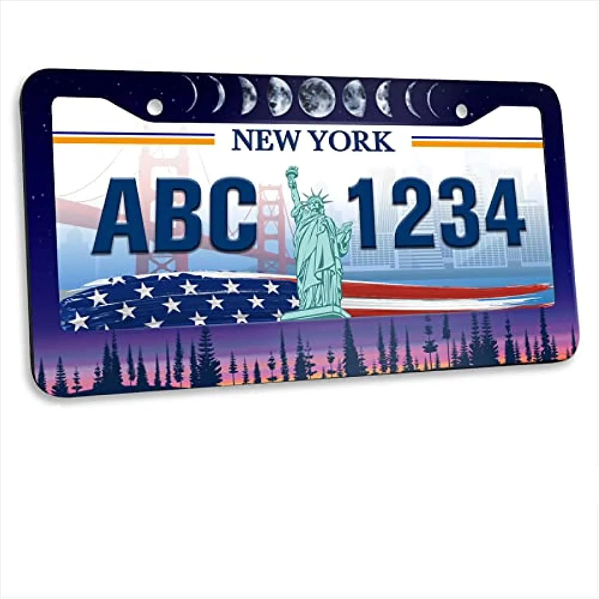 

Moon and Forest License Plate Frame Night Stars License Plate Holder Stainless Decoration with Screws License Plate Cover