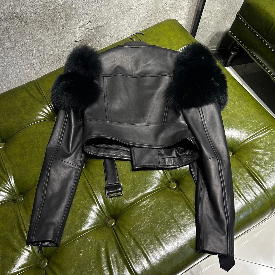 ジャケット・アウター Black fur leather jacket elmyu elmyu original ❤︎】Black fur leather jacket | selectshop elmyu