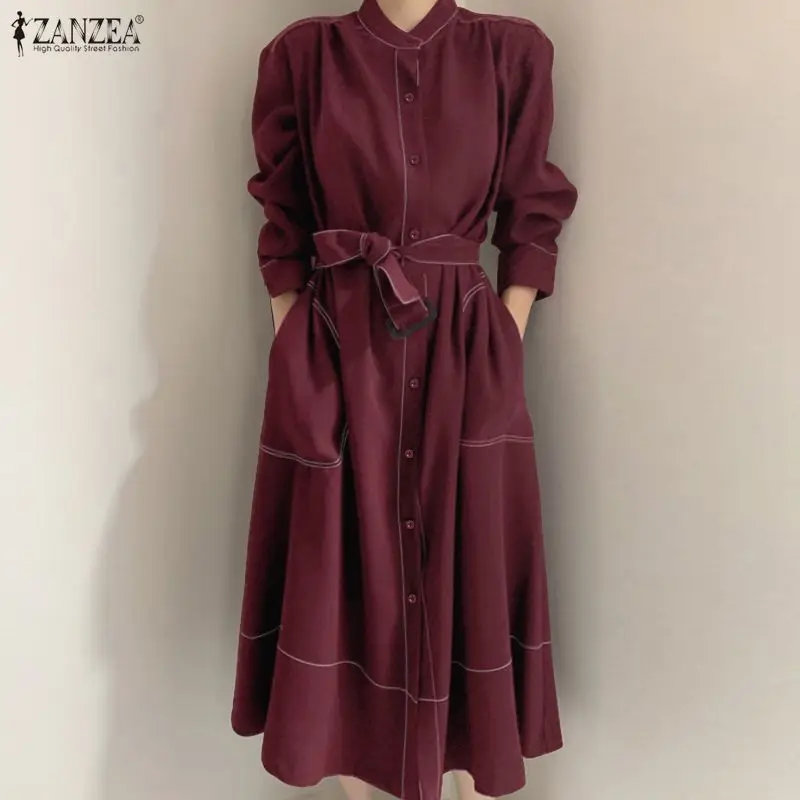 Elegant long shirt dresses for women from Vestidos ZANZEA, office outing clothing for women with casual belt for fall, long sleeve...