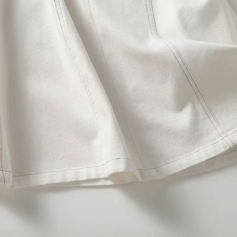 여성용 플리츠 디자인 패치워크 데님 미디 스커트, 빈티지 하이 웨이스트 백 지퍼, 여성 스커트, 스위트 패션, 신상