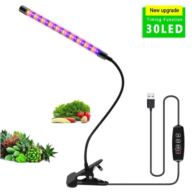 LED-Vollspektrum-Phytolampen USB-Wachstumslicht mit Timersteuerung Desktop-Clip Phytolampen für Pflanzensämlinge Blumen Grow Box_voghion.com