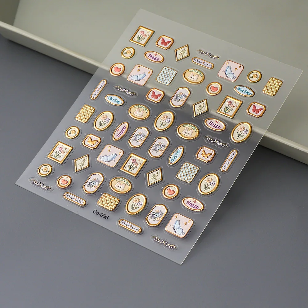 1 Sheet Gold Laser Nail Art Sticker Manicure Butterly Cat Tulip s Self Adhesive Nails Decoration Decal CO 098