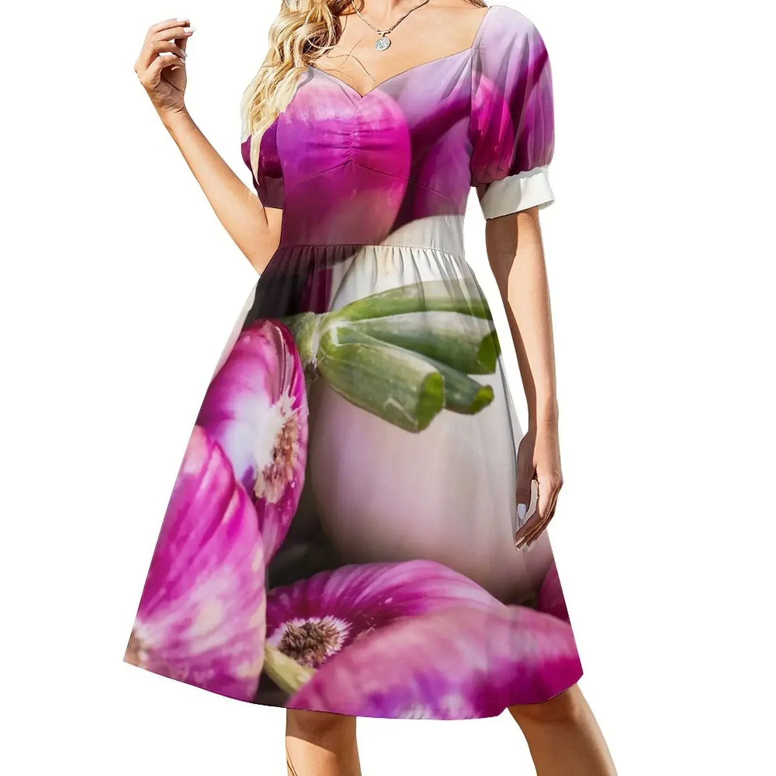 thumbnail image 1 of Vestido de manga corta con cebollas, vestidos para mujer, diseñador de lujo, fiesta, vestido largo de verano para mujer, 1 of 7