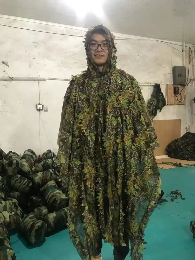 ghillie suit 3D Leaves Camouflage Tactical Gear Poncho Cloak Ghillie Suits for Hunting