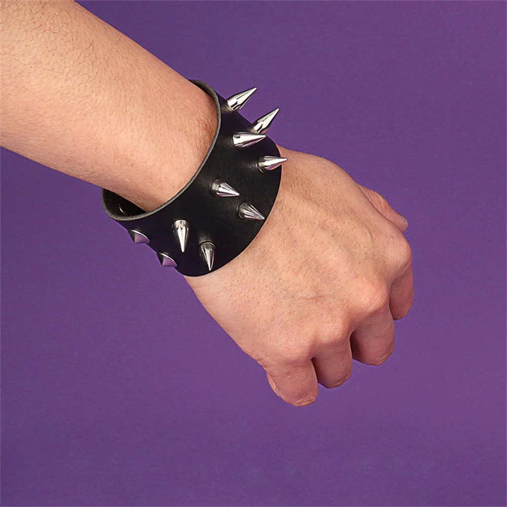 80s Leather Bracelet Men Wristband Women Punk Rock Bangle Goth Jewelry Cosplay Emo Gothic