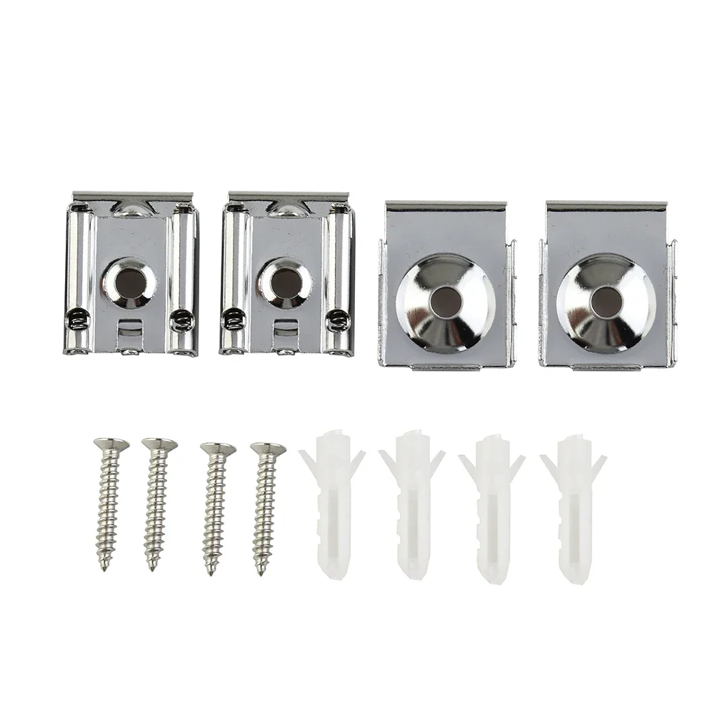 4pcs Mirror Hanger Mirror Fixing Clips Chrome Wall Mounting Glass Metal Fixing Kit Frameless Clips Mounting Hanger Clamp