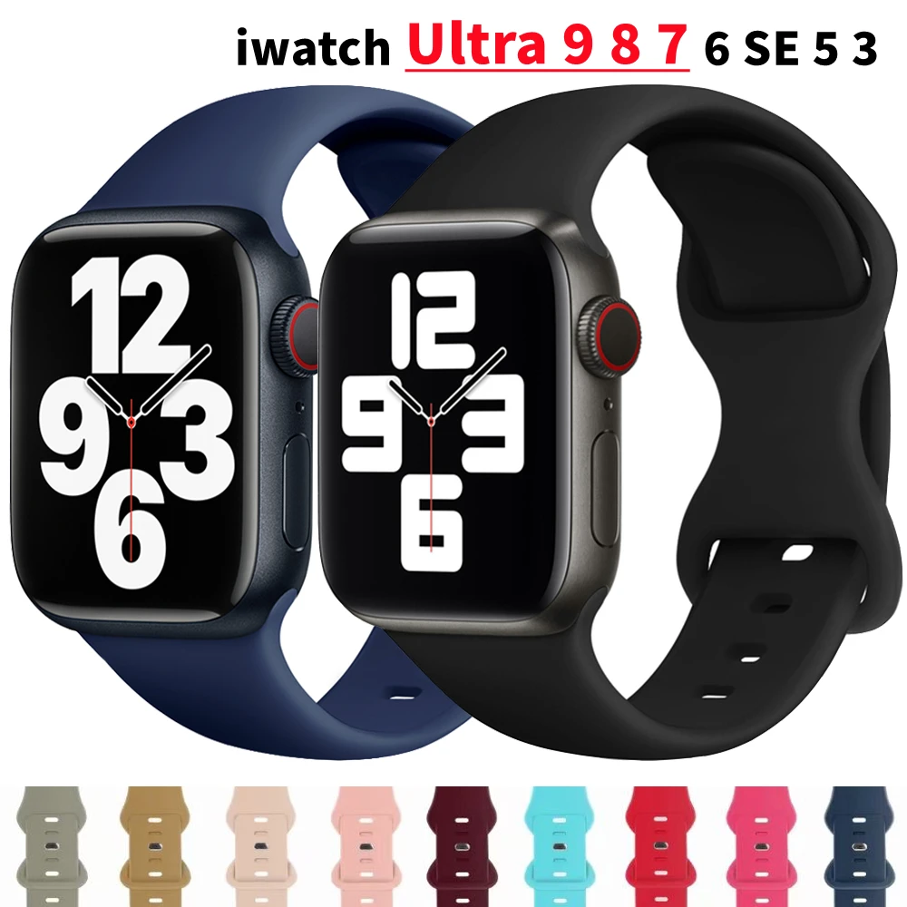 Ремешок силиконовый для Apple Watch Band 44 мм 49 мм 45 мм 41 мм 40 мм 42 мм 38 мм 40 мм, спортивный браслет для iwatch series ultra 2 9 7 se 6 8 5