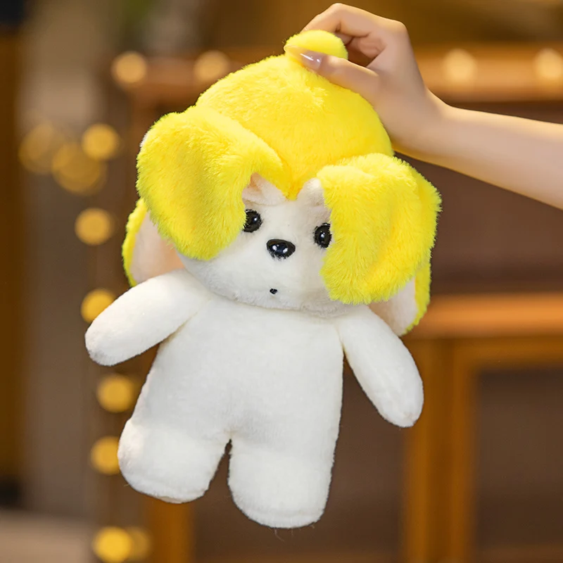 30cm Kawaii Banana Dog Plush Toy Lovely Dog Wear Banana Hat Press Button Can Make the Ears Can Stand Up Creative Doll Gifts