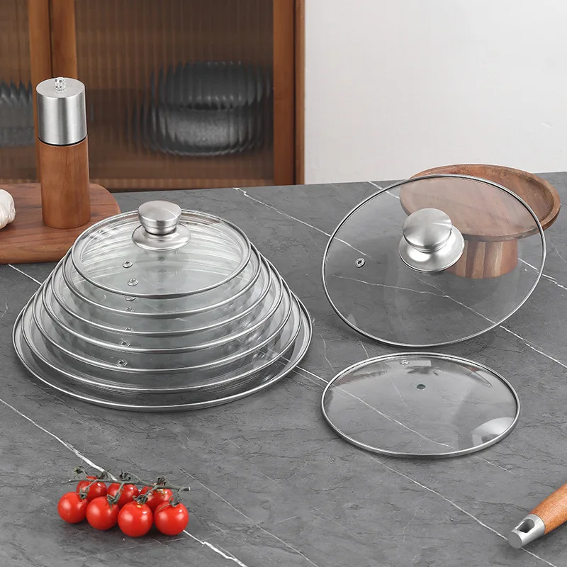 Glass Pot Lid Glass Lid Round Tempered Glass Pot Lid Stainless steel Rimmed Pan Lid Spill Shatter-Proof Chef Glass Cover For Versatile Home Frying Pan