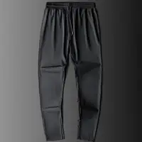 Fashion Men Pants All-matched with Pocket Black Solid Color Drawstring Trousers  Pencil Pants Skin-friendly 1