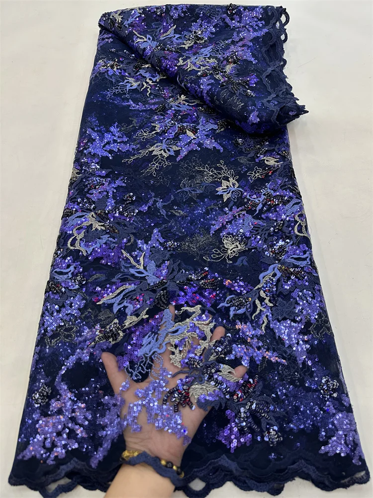 

African Sequins Beaded Lace Fabrics 2023 High Quality Sequence Embroidery French Nigerian Lace Fabric For Wedding Sewing