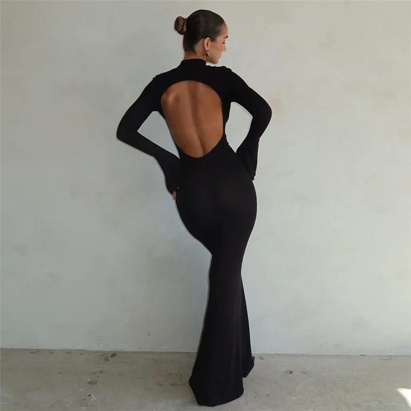 

2024 Spring New Fashion Slim Maxi Dresses Women Sexy Backless Package Hip Bodycon Party Club Long Dress Streetwear Lady Vestidos