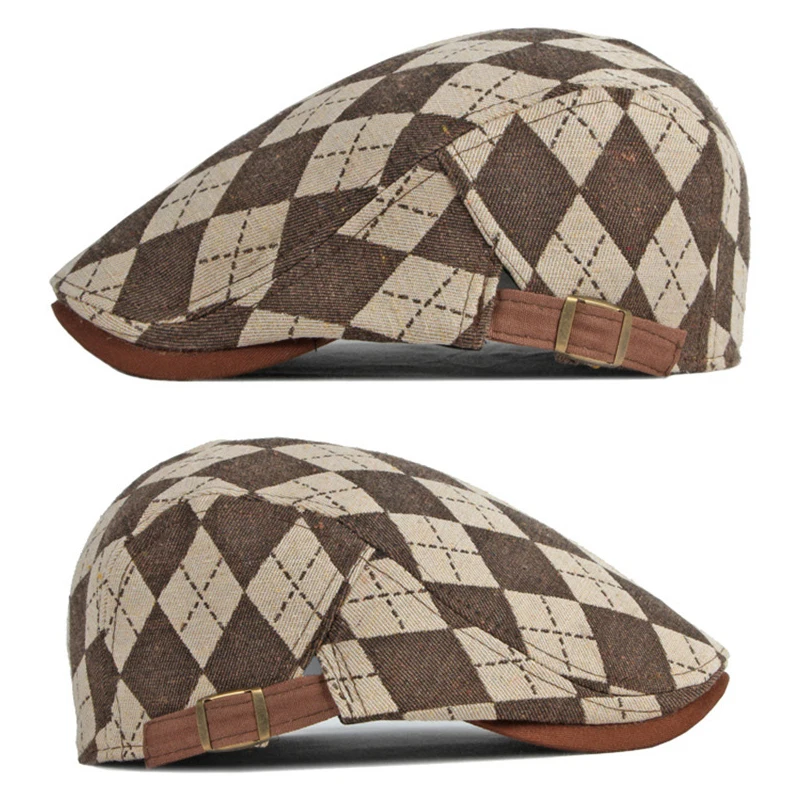 Beret Hat Retro Plaid Herringbone Cap Spring Fall Men Women Dailywear Sunshade Driving