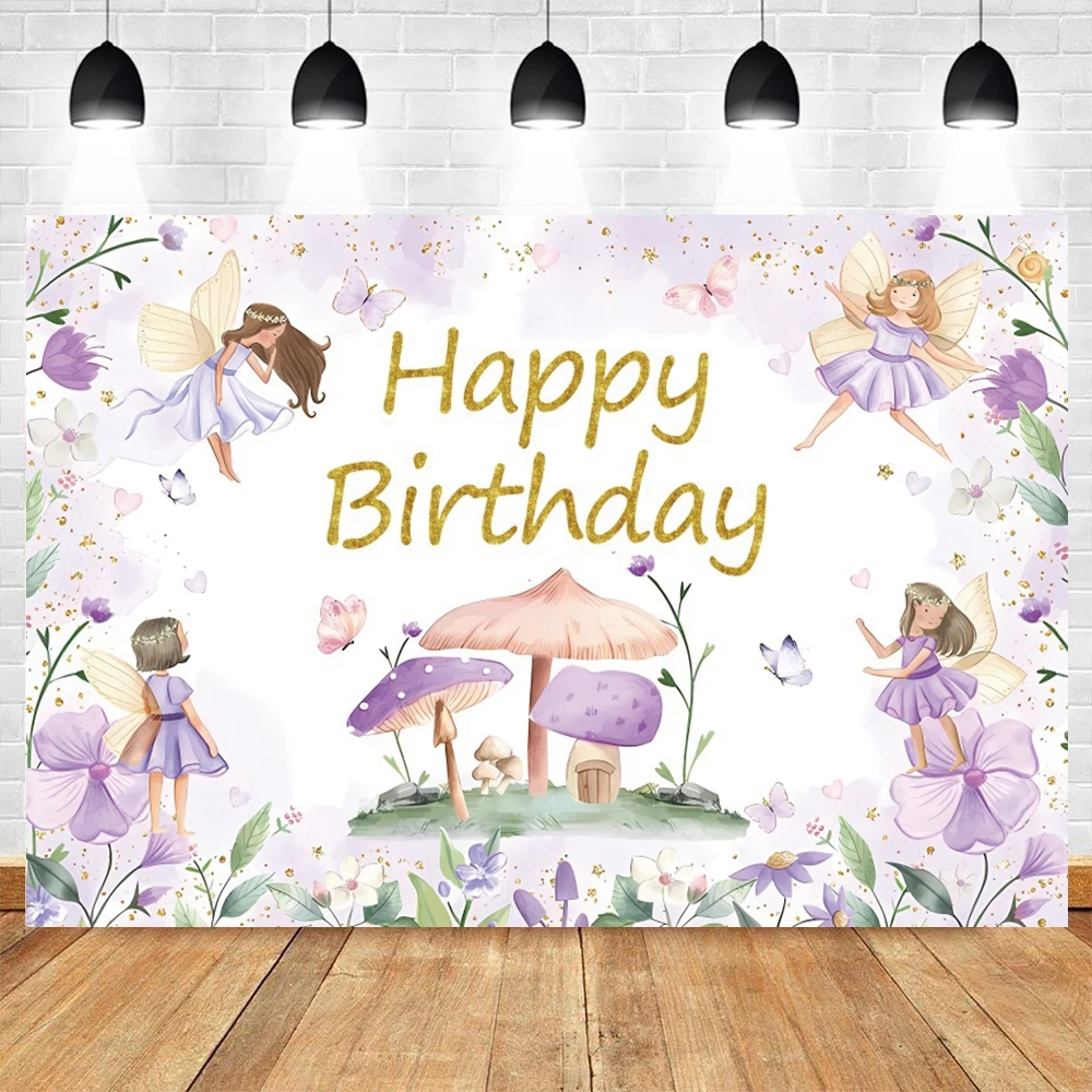

Fairy First Birthday Backdrop Purple Flower Butterfly Mushroom Girl 1st Birthday Party Party Photography Background Photo Studio