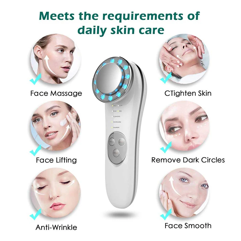 Neck Face Massager Electrotherapy Skin Care Tool Skin Care Device 7 in 1 Face Lifting Machine EMS Micro Current Galvanic Facial Massager Face Tightening Red Blue Light