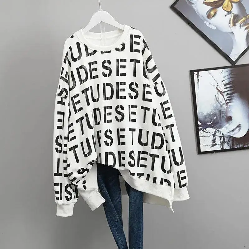 2023 Autumn and Winter Women's Solid Round Neck Long Sleeve Letter Pullover Sweater Fashion Casual Formal Office Lady Tops