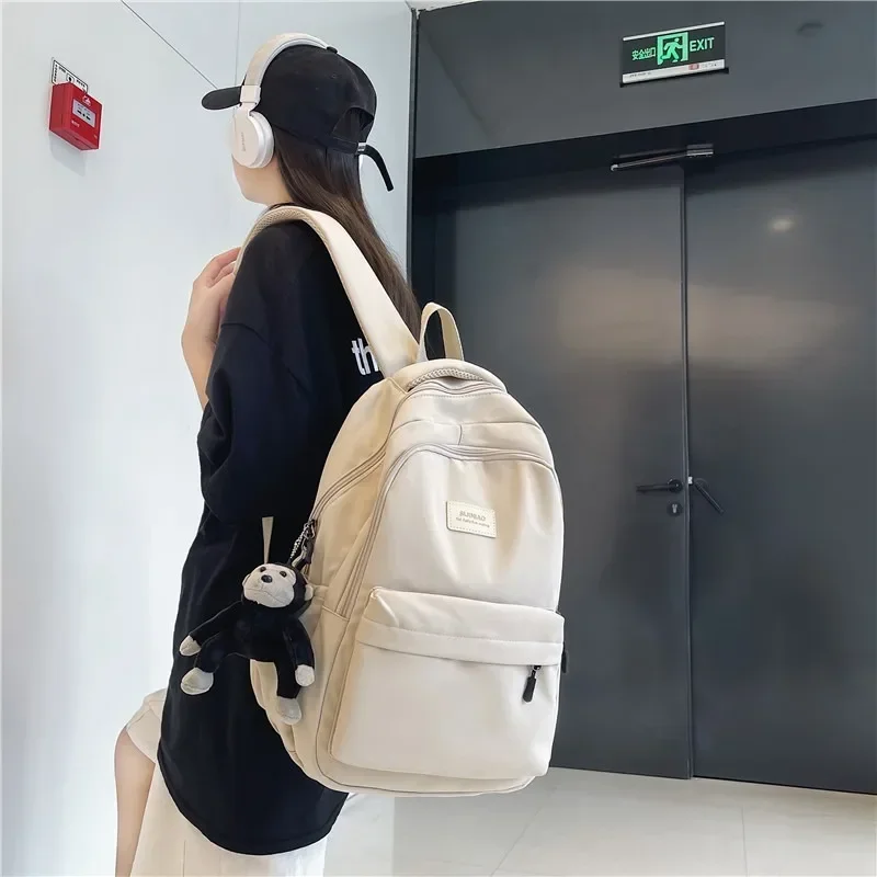 

Women's Backpack Solid Color Female Multi-pocket Casual Man Travel Bag High Quality Schoolbag for Teenage Girl Book Knapsack