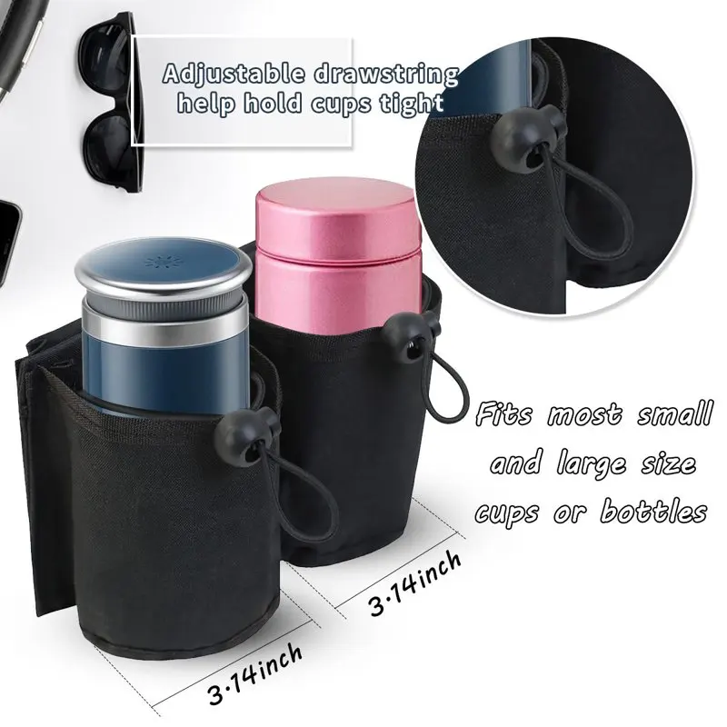 Travel Essential Hands-free Luggage Cup Holder. Carry Two Cups