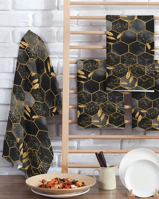 Marble Honeycomb Texture Black Gray 2/3/4PCS Kitchen Cleaning Cloth Towel  Waffle Towel No Trace Dishcloth Rag Scouring Pad - AliExpress