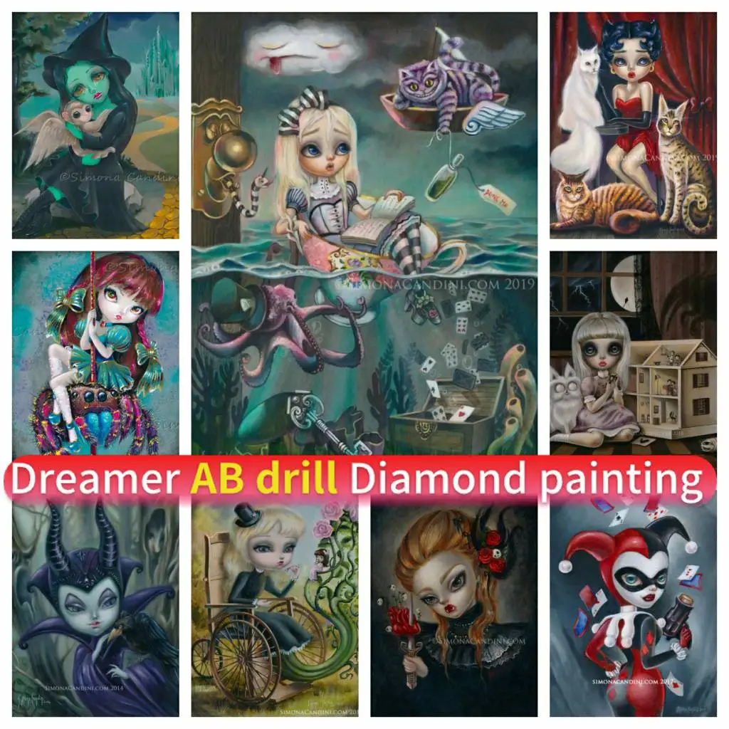 

Cute Girl Gothic Cartoon Fairy 5D DIY Art AB Diamond Painting Mosaic Embroidery Cors Stitch Kit Full Drill Round Square Handmade