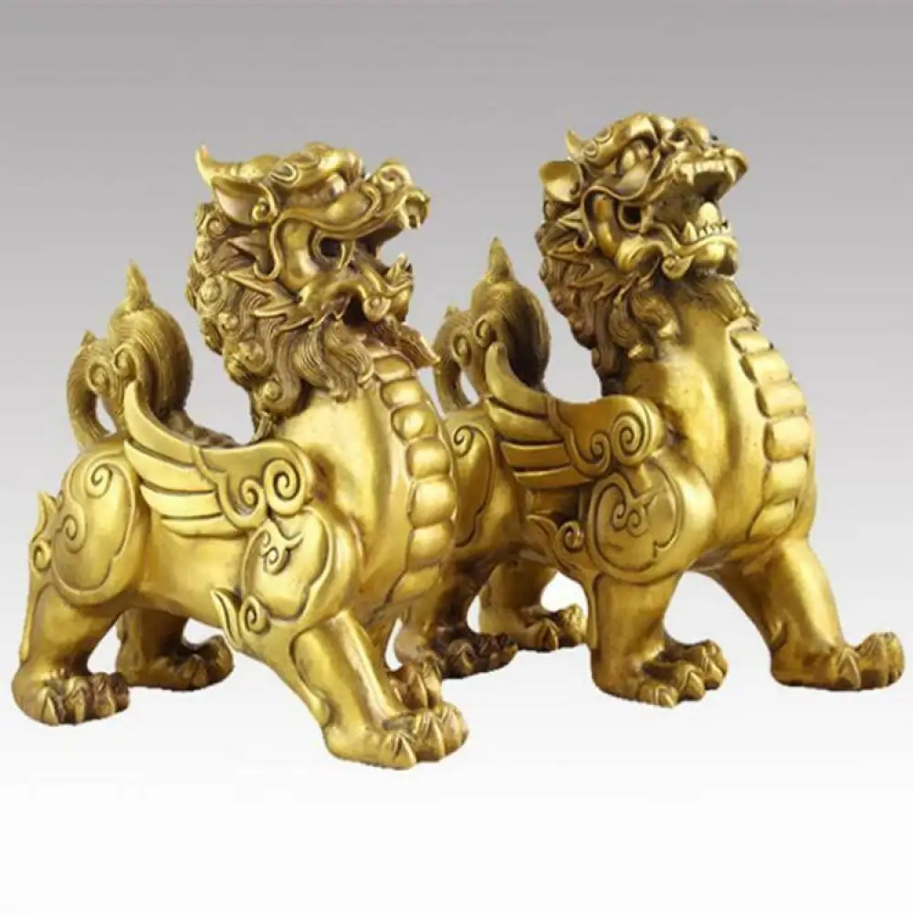 

Набор латунных талисманов, зернистый Лев Fu Foo Dog Pixiu Kylin, богатство, армия храбрости
