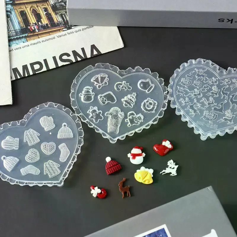 Christmas 3D Silicone Nail Molds - Snowman Tree Elk Gingerbread Man, DIY Manicure Decorations for Salon Home Nail Art Design