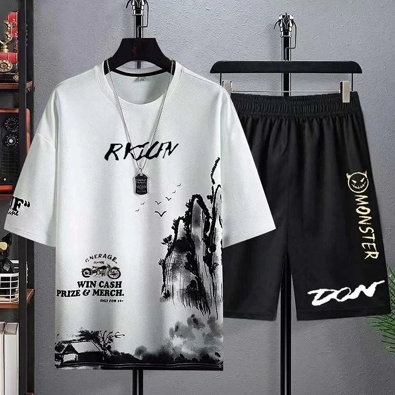thumbnail image 1 of Conjuntos de pantalones de corte regular de primera calidad Pantalones deportivos Ropa para hombre Trajes deportivos con alfabeto Chándal gris Camiseta gráfica Sudadera para hombre Elegante, 1 of 5