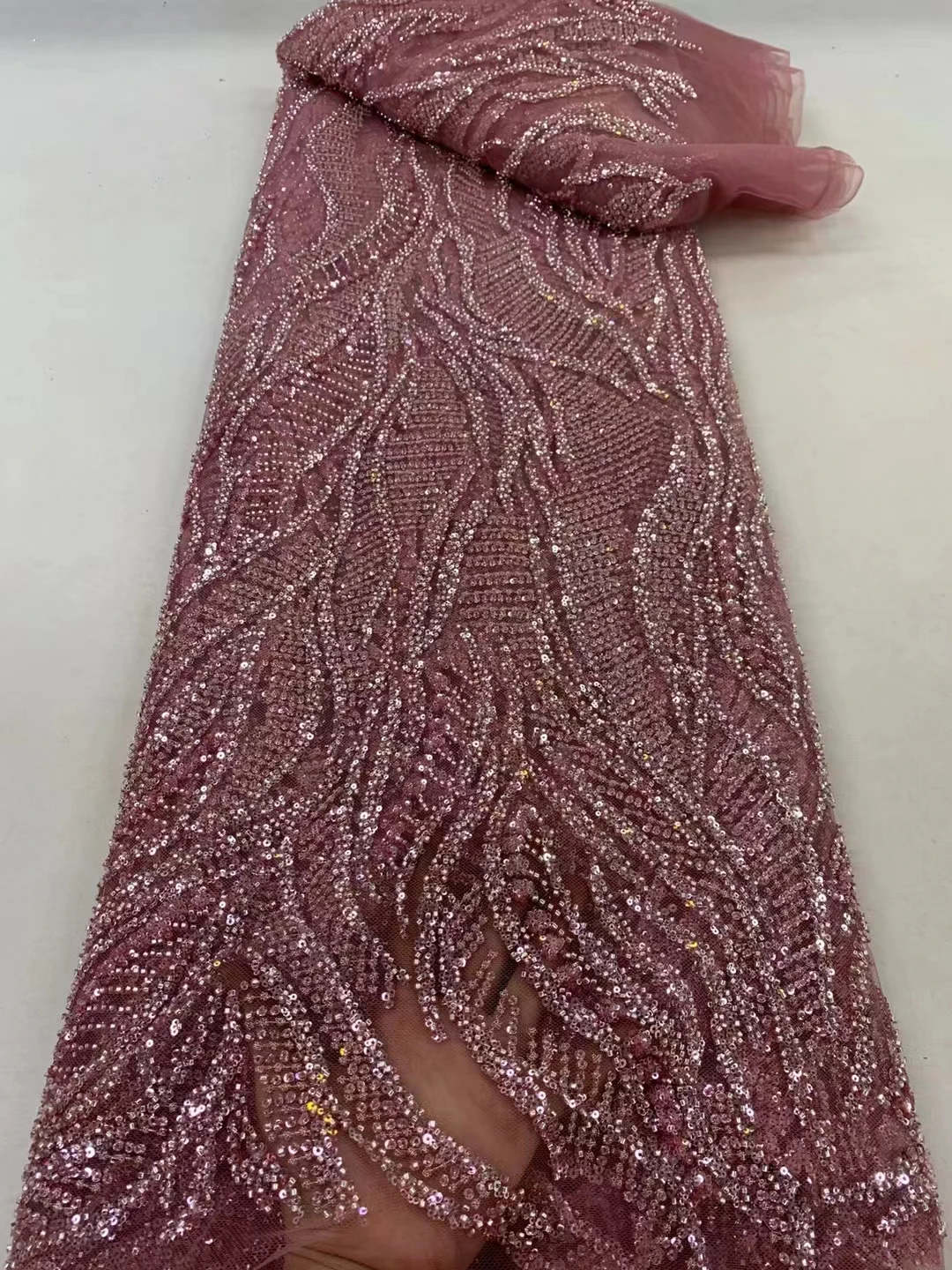 DUOFEIYA 5Yards Luxury Heavy beautiful Sequins Lace Fabric With Bead Sequins For Bridal Dress Evening Dress French Lace Fabric