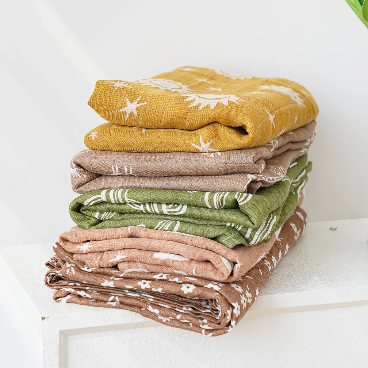 Cotton Muslin Blanket Cotton Blanket Swaddle Blanket Cotton Swaddle Cotton Gauze Blanket 120x110cm 2 Layers Baby Muslin Swaddle Blanket Skin-Friendly Cute Print Baby Towel Wrap Bamboo Cotton Blanket