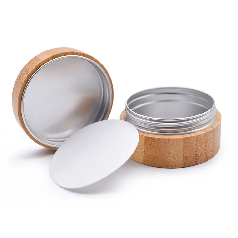 

100Pcs 10g 30g 50g Empty Refillable Aluminum Inner Cream Jar with Bamboo Shell Skingcare Sample Jars Travel Cosmetic Packaging