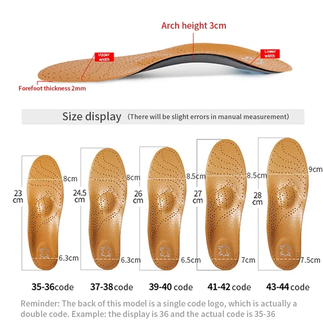 Leather Orthopedic Insole Orthotic Arch Support Instep Flat Foot Shoe Pad PU Latex Antibacterial Active Carbon Foot Care Unisex 6