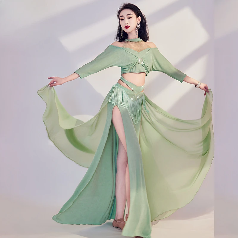 Belly Dance Costume for Women Half Sleeves Top+chiffon Long Skirt