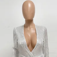 Sliver Bling Bling Sequined Club Jumpsuit Women V-neck Elegant Gold Sparky Sequins Party Romper Overalls - Image 5