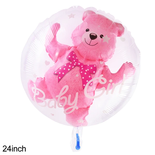 4D Transparent Baby Shower Boy Girl Bear Bubble Ball Kids 1st Birthday Party Blue Pink Helium Balloon Gender Reveal Decoration 1pc 24inch girl