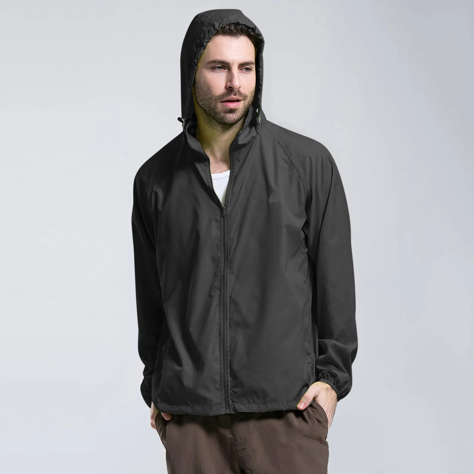 Men's Lightweight Packable Rain Jacket for All Seasons