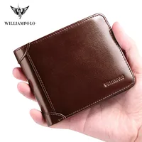 WILLIAMPOLO Genuine Leather Wallets Men Wallet Credit Business Card Holders Vintage Brown Leather Wallet Purses High Quality 2