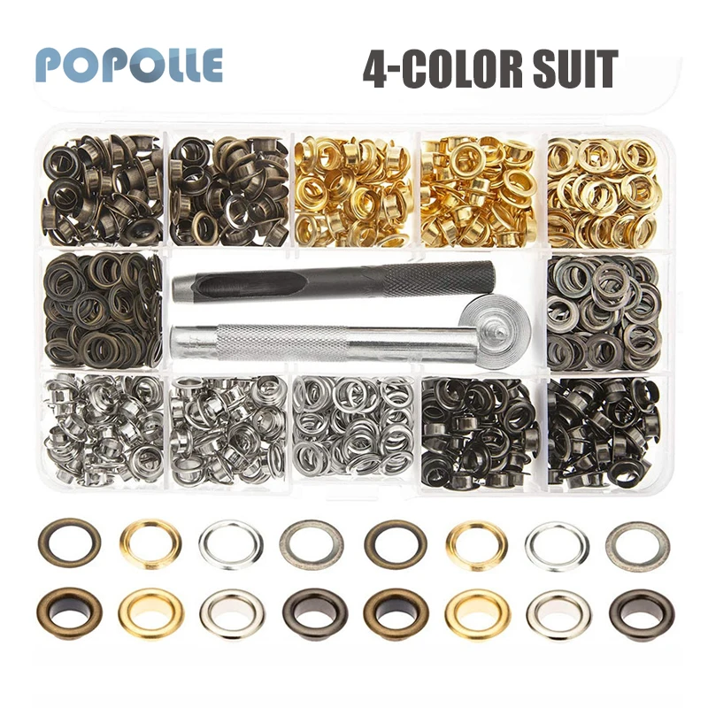 6mm Inner Diameter Metal Copper Eyelet + Installation Tool Set 100/200/400 Suitable for Installing Snaps on Clothes and Shoes