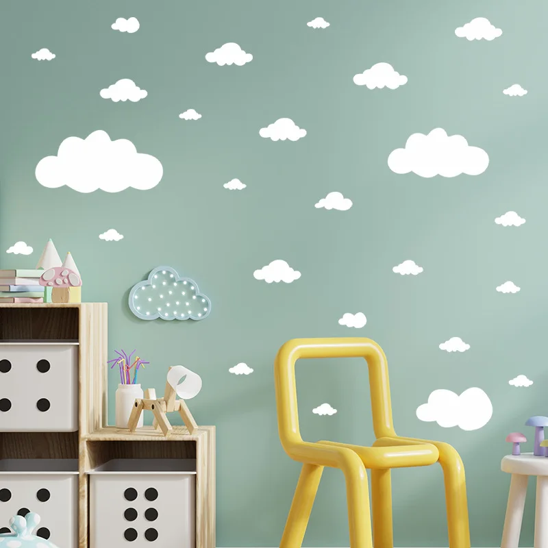 Pegatina de pared de nube para niños, calcomanía artística de pared blanca para fondo de dormitorio de niños, decoración de pared y embellecimiento