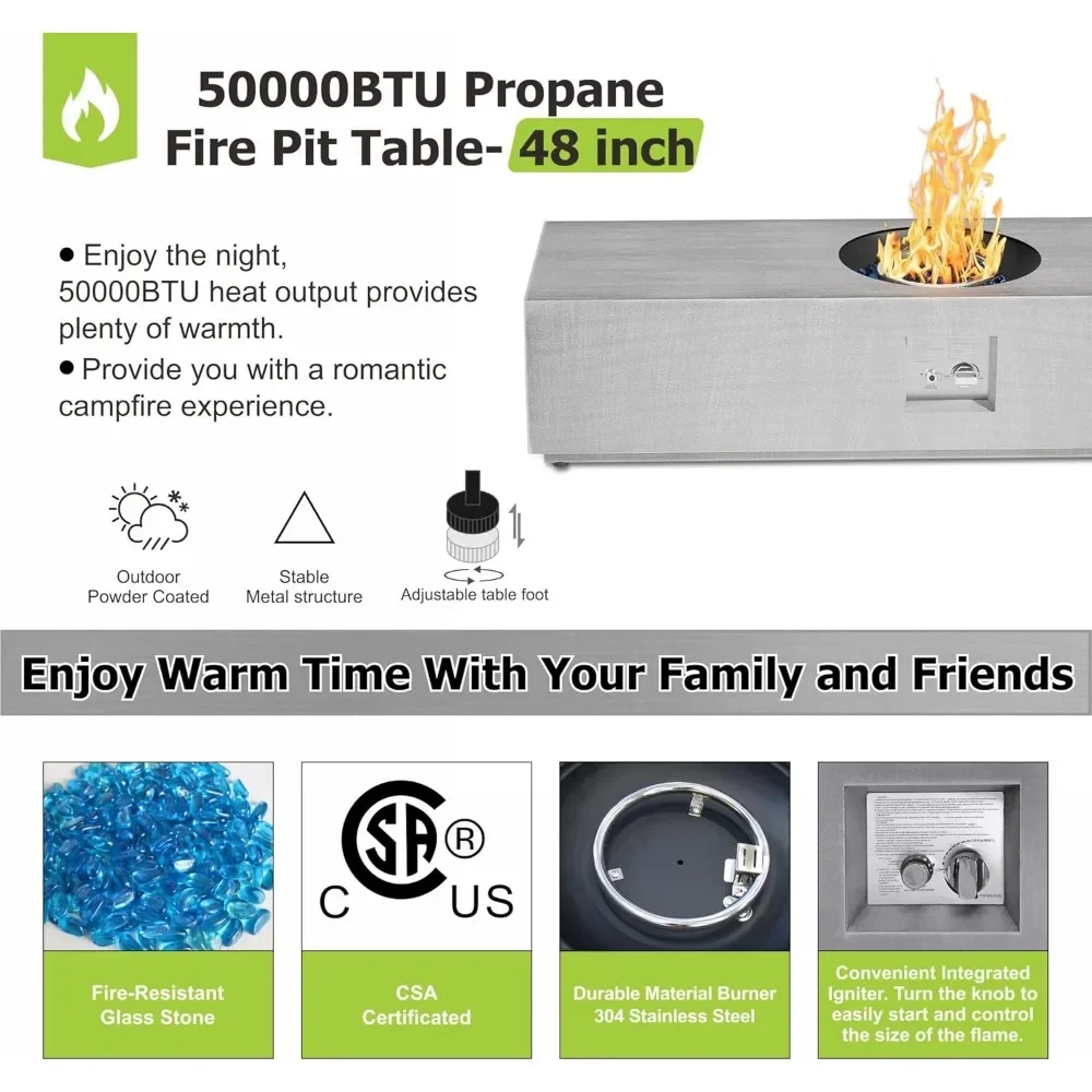 48" Propane Gas Fire Pits & Outdoor Fireplaces 42&Prime; Firepit Table, 50,000 BTU Fire Table for Patio Set，Fire Pit Table