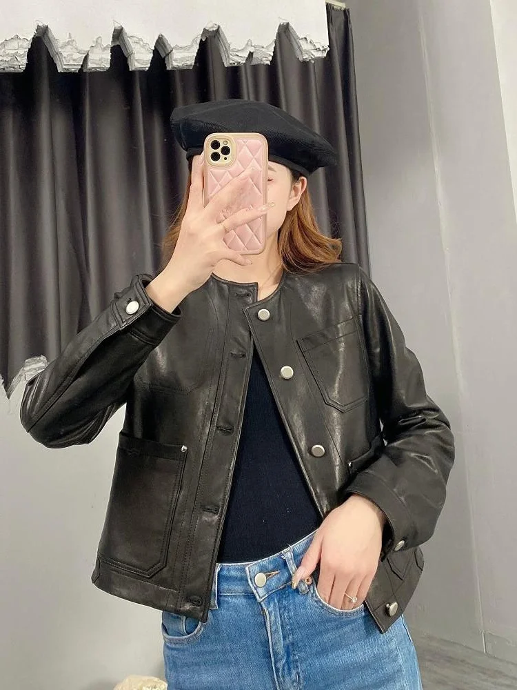 

2023Hot Sale Spring Autumn Real Sheepskin Jacket Women Slim Genuine Leather Jackets for Women Clothes Black Leather Coats