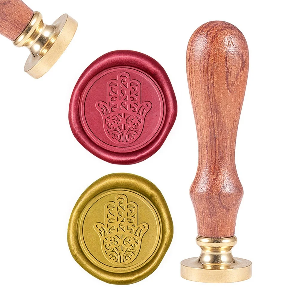 

1PC DIY Scrapbook Brass Wax Seal Stamp and Wood Handle Sets Hamsa Hand/Hand of Miriam Golden 8.9x2.5cm Stamps: 25x14.5mm