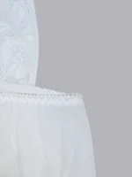 English: Women White Halter Neck Lace Babydoll Lingerie Dress Hollow Front Bow Sheer Mesh Loose Sleepwear Sexy Nightgown - Image 3