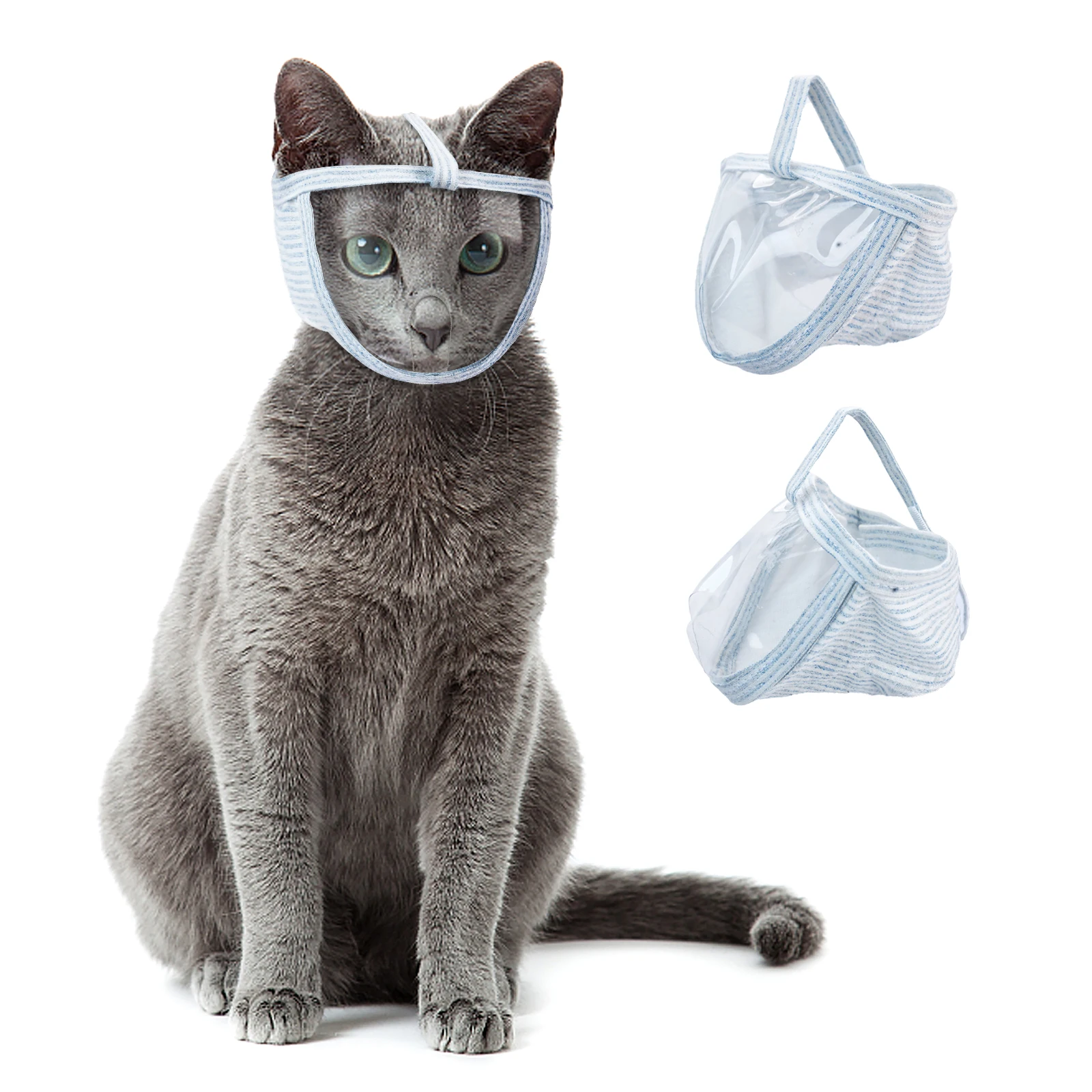 Adjustable Cat Muzzle For Grooming & Vet Visits - Breathable Mesh Mask (Grey, Medium)