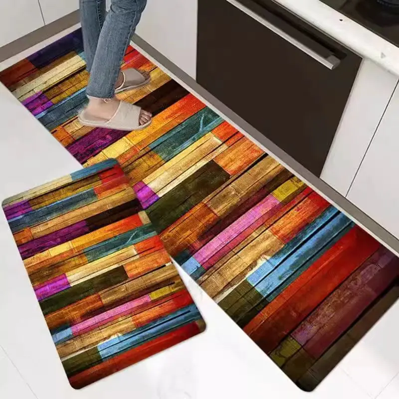 New Rainbow Wood Paneled Kitchen Floor Mats Laundry Room Non-Slip Area Rugs Bathroom Entry Door Home Decor Carpet floor mat shaggy rugs