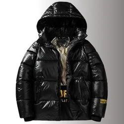 New 2023 Winter Thick Warm Hooded Casual White Duck Down Jacket Short Glossy Cold-Proof Down Outwear Puffer Coats