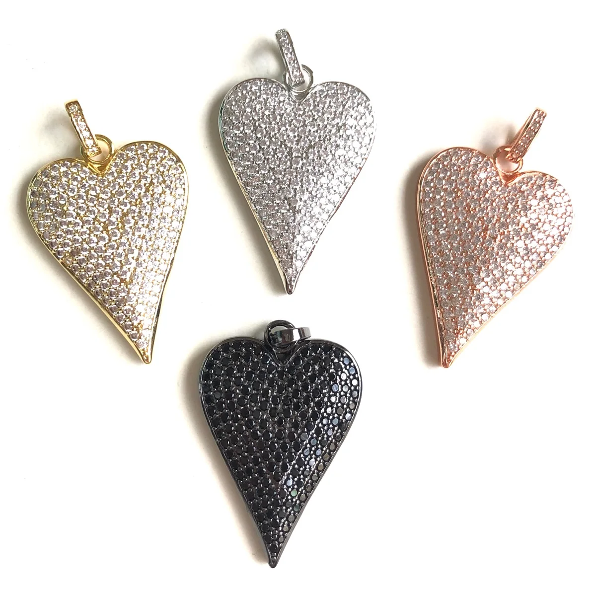 5pcs Micro Pave Heart Charms Bling Exquisite Gold-Plated Pendants for Women Necklace Bracelet Jewelry Making Accessory Wholesale