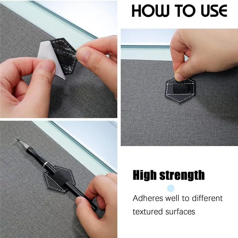 A29F-10 조각 자체 접착식 펜 홀더 검정색 PU 가죽 약 4.5X4cm 노트북용 육각형 탄성 저널 펜 홀더 루프 홀