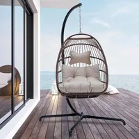 Swing Egg Chair Indoor Outdoor Patio Wicker Hanging Chair with Stand All Weather Egg Hammock Chairs with Cushions Swinging Chair 1